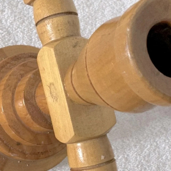 Vintage Wooden Scandinavian 3 Arm Candle Holder Candelabra - Picture 9 of 13